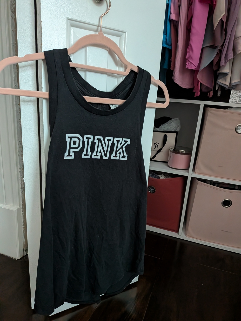 PINK Victoria's Secret Black Tank Top with White Logo